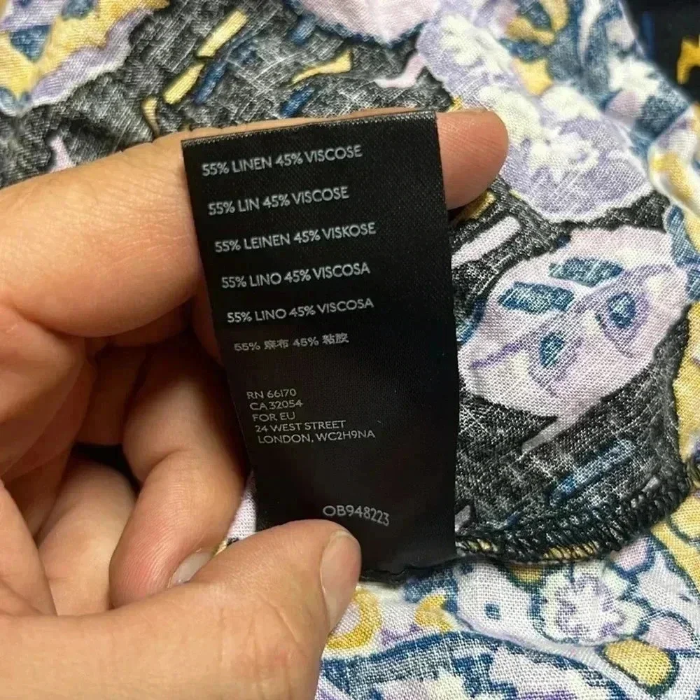 Free People Tunic Size Small Purple and Blue Print LINEN BLEND Relaxed Fit M - Picture 7 of 7